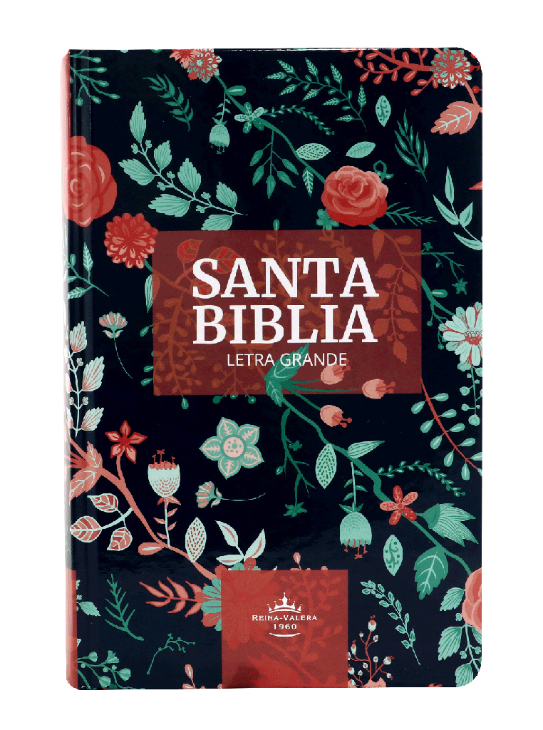 Biblia Reina Valera 1960 Mediana Letra Grande Tapa Dura Azul Flores